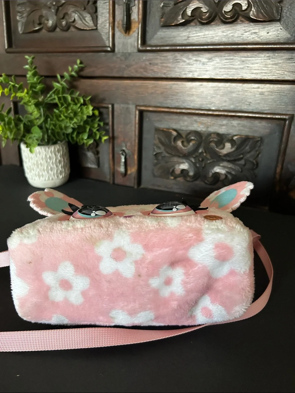 Kids Pink Plush Animal Crossbody Bag - Unbranded
